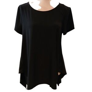 Chaus New York Womens Large Black Short Sleeve Sharkbite Hem Tunic Top